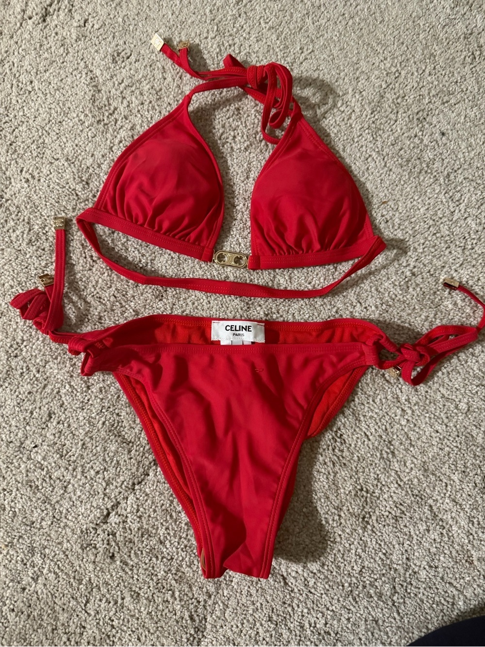 Celine Red Tie-Back Bikini with Gold Accents